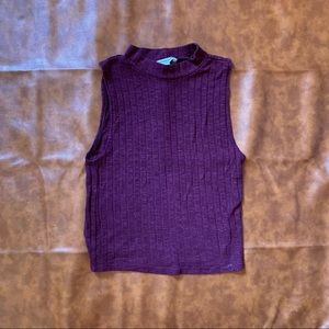 American Eagle | High Neck Ribbed Tank Top | Maroon | S